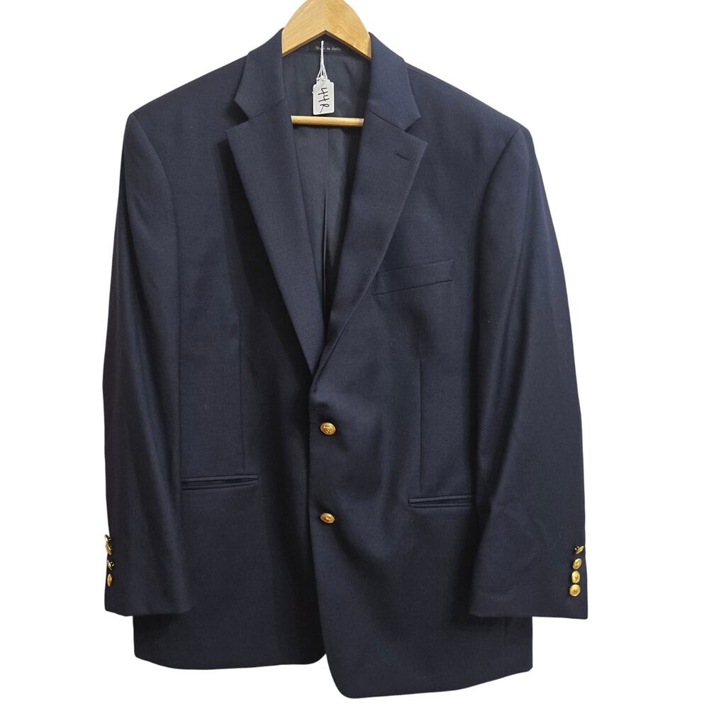 Ralph Lauren Men Preppy Heritage Classic Navy Wool Gold Crest Button Blazer 44R
